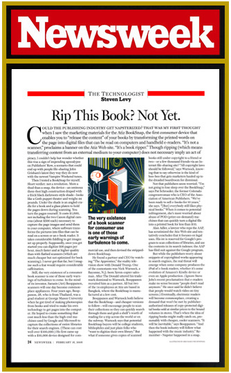 นิตยสาร Newsweek ตีพิมพ์บทความเกี่ยวกับการสแกนหนังสือ 