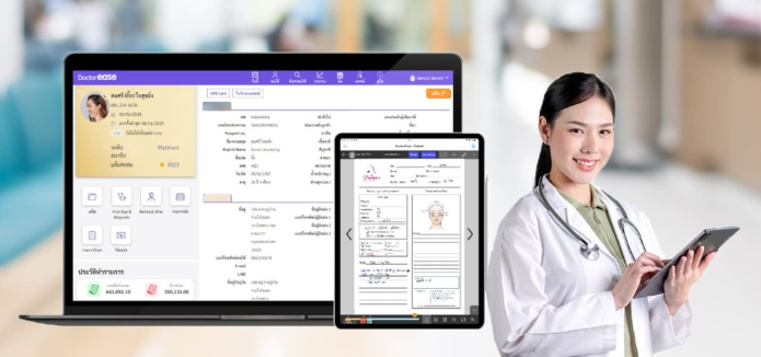 Dr.Ease medical records across laptop and tablet with a doctor